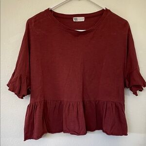 RSQ Burgundy Short Sleeve Ruffle Top